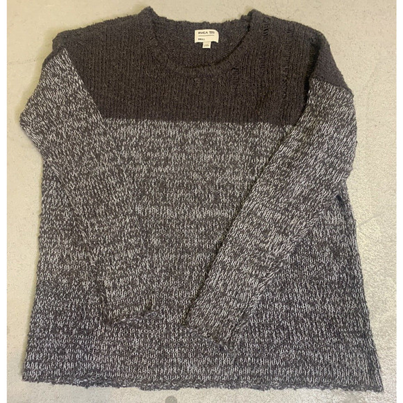 RVCA Sweater Womens Small Brown Tweed 100% Acrylic Skater Chunky Knit Pullover - Picture 4 of 10